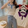 Estilo Transfronteiriço Estilo Verão Ajuste Slim Exterior Top Curto Cor Contrastante Gola Polo Tricô de Manga Curta para Mulheres