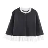 Deeabae Otoño Nueva Ropa de Mujer Exportación Cuello Redondo Encaje Popelina Empalme Chaqueta de Punto 2142128