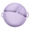 Prato de Silicone Redondo para Bebê com Alça e Tampa Transparente, Louça de Silicone para Aprendizado de Bebê, Prato de Silicone com Rosto Sorridente e Três Compartimentos