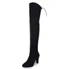Botas de Outono e Inverno Europeias e Americanas Novas tamanho plus size acima do joelho salto alto bico redondo botas longas foscas zíper lateral sapatos femininos em estoque