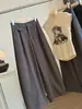 Pantalones Casuales de Lana Estilo Coreano para Mujer Otoño Invierno 2026 Nuevos Sueltos Adelgazantes Elásticos de Cintura Alta Pierna Ancha Largos Pantalones Banana