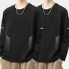 [Compra uno y llévate otro gratis] Camiseta de manga larga fina de otoño para hombre, elástica, corte holgado, informal moderna con cuello redondo, camiseta básica