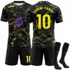2627 Camisa de Futebol do Barcelona Número 10 Yamal Messi Roupa de Treino para Jogo Padrão Mármore Preto Dourado Camisa
