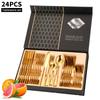 Juego de vajilla de 24 piezas para restaurante de hotel Golden Cross-border con cuchillo, tenedor y cuchara para carne, ideal para comida occidental.