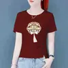 Excedente de Comercio Exterior Transfronterizo Ropa de Mujer para Madres de Mediana Edad, Camiseta Holgada de Manga Corta, Top Casual Estilo Chino Estampado Adelgazante