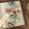 Brincos de coração cor dopamina estilo coreano para mulheres primavera/verão nova moda brincos de pino de resina brincos doces e adoráveis de contas redondas