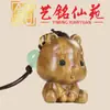 Corrente de celular de urso fofo esculpido em sândalo verde, pingente de bolsa de urso animal adorável, decoração de cordão para estudante