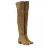 Botas Transfronterizas Moda Europea y Americana Botas Tacón Grueso Puntiagudo Costura de Cuero Botas Altas Comercio Exterior Talla Grande Zapatos de Mujer zapatos