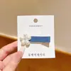 2026 Nuevo Tejido Azul Denim Flor de Rosa Perla Pinza para el Cabello Pinza para Flequillo Lateral Pinza Versátil de Pico de Pato