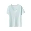Camiseta de Manga Corta Holgada Estilo Perezoso con Cuello en V y Estampado de Copos de Nieve de Algodón para Mujer, Versión Coreana, Top Básico Casual Color Sólido Versátil