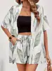 Conjunto de Dos Piezas para Mujer con Camisa Estampada y Shorts, Atuendo Casual Holgado de Verano para Vacaciones en la Playa, Ropa para Mujer al por Mayor Transfronteriza