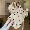 Pijama para Mujer en Otoño e Invierno Terciopelo de Coral Bata con Capucha de Longitud Media Cálida Forrada de Polar Franela Espesa Ropa para el Hogar