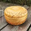 Cesta Caixa de Presente de Chá Trançada em Bambu, Produtos de Bambu Feitos à Mão, Embalagem Redonda para Chá, Embalagem de Caixa de Presente para Zongzi do Festival do Barco-Dragão, Caixa Vazia