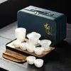 Juego de té kung fu de viaje portátil para exteriores juego de té para el hogar taza de té con tazón cubierto de porcelana blanca jade grasa de oveja regalo de negocios