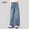 Jeans Little Fitter para Niñas 26 Otoño Nuevo Estilo Bolsillo Trasero Bordado Pantalones de Pierna Recta Adolescente Casual Jeans Largos