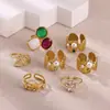 Anillo Estilo Medieval Lujo Ligero Acero de Titanio Piedra Natural Acero Inoxidable Geométrico Circonita Perla Flor Concha Anillo Dropshipping