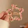 Pinza para el Cabello de Gota de Agua Mismo Estilo de Zhao Lusi para el Lado del Cabello, Pasador de Flor Bordada, Dulce Accesorio para el Cabello Rosa