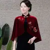 Chaqueta Chal Cheongsam de Terciopelo de Alta Gama a Juego, Elegante Chaqueta Corta Bordada para Mujer, Chaqueta sin Mangas para Mujer