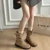Botines retro de media pantorrilla para mujer, nuevos botines versátiles estilo caballero con tacón de bloque para otoño e invierno 2026, botines Martin de gamuza sin cordones con suela plana