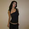 Verano Nuevo Moda Estilo Americano Sexy Diseño Irregular Escote Ajustado Chica Caliente Color Sólido Versátil Camiseta sin Mangas