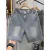 Shorts de mezclilla lavada jacquard, shorts casuales de moda de verano estilo americano, shorts de cinco puntos para hombre, modernos y elegantes