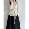 Conjunto de dos piezas de punto de lana estilo coreano Luxi con corbata, manga larga para mujer, otoño 2026, tejido de diseñador ss1039