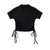 Camiseta de manga corta con cuello en V estilo europeo y americano para chica sexy, diseño de verano para mujer, cordón ajustable, top blanco ajustado, venta al por mayor