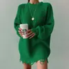 Suéter Pulóver de Punto Holgado con Cuello Redondo y Mangas Largas de Color Sólido para Mujer, con Dobladillo Desgastado, Transfronterizo de Amazon Europeo y Americano, Otoño e Invierno