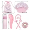 Kit de Estilização Capilar com 9 Peças, Touca de Dormir, Modelador de Cachos, Frasco de Tratamento Capilar, Kit Essencial para Casa, em Estoque