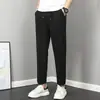 Pantalones Rectos para Hombre Verano Dipper Seda de Hielo Negro Casual Acortados Versátiles de Pierna Ancha Deportivos Sueltos Delgados