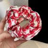 Año Nuevo estilo elegante a cuadros rojos fragante anillo para el pelo de lana gruesa de seda dorada otoño e invierno todo-partido nicho alta calidad anillo de intestino grueso grande