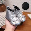 Invierno Nuevo 2026 Botas de Cuero para Niñas Zapatos de Ballet Lazo Dulce Suela Suave Zapatos de Princesa Botines para Bebé Botas de Algodón