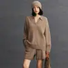 Shorts Feminino de Cashmere com Trança Estilo Old Money Cordão Solto Versátil Casual Outono e Inverno Novo Estilo Simples Preguiçoso