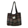 Otoño e Invierno Nuevo Bolso de Hombro a Cuadros de Lana Gran Capacidad Bolso de Mano Bolso Tote Retro Versátil para Viajes Moda Bolso de Mujer