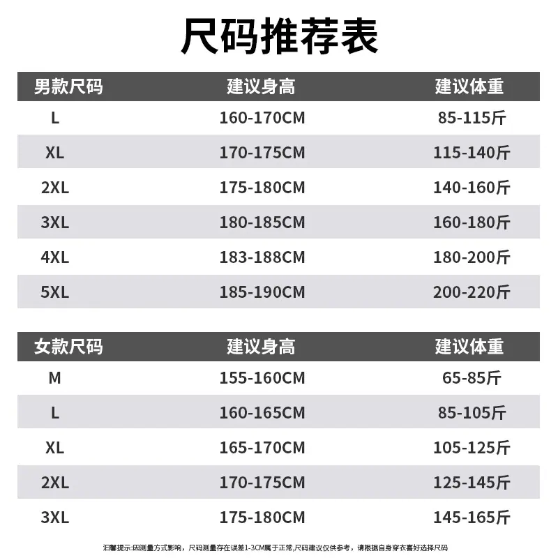 男女尺码推荐表