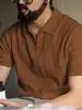 Camisa Polo Listrada de Manga Curta Estilo Old Money para Homens, Camisa Fina de Tricô de Seda de Gelo para o Verão com Gola Reversível, Top de Corte Ajustado