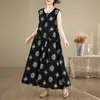 Vestido de verano para mujer de algodón y seda, estilo nuevo, elegante y con estilo, adecuado para madres, moderno y rejuvenecedor, hecho de algodón artificial, vestido tipo tank sin mangas