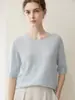 Suéter de Punto de Manga Corta para Mujer Cuello Redondo Cableado Retro Holgado Adelgazante Capa Base 100% Cachemira