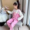 Traje de estilo coreano para niñas, conjunto de dos piezas con top de tirantes y pantalones con puntera de moda de estilo occidental para primavera y otoño para niños grandes