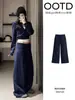 Conjunto de sudadera deportiva casual azul marino para mujer, nuevo estilo de principios de otoño, conjunto de dos piezas relajado y desenfadado, estilo coreano
