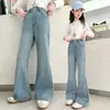 Pantalones para Niña 2026 Nuevo Primavera y Otoño Niños Medianos y Grandes Pantalones de Campana Jeans Elásticos Moda de Primavera Pantalones Calientes con Pedrería