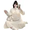Bata de noche para mujer talla grande para primavera y otoño, con copas en el pecho, algodón nube, manga larga, estilo princesa, adecuada para mujeres de talla grande, se puede usar como ropa de casa y se puede usar en el exterior