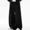 Pantalones de traje rectos de pierna ancha, largos hasta el suelo, básicos, versátiles, casuales, para hombre, con pliegues retro bordados y caída.