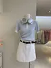 Polo Juvenil Acanalado de Moda Casual Versátil Reductor de Edad Camiseta de Manga Corta Estilo Corto Mujeres Petite Atuendo Estilo Coreano