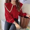 Blusa francesa retro chic para mujer, tendencia de primavera y otoño, camisa popular en Internet con cuello de muñeca grande, diseño holgado para mujer.