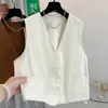 Chaqueta chaleco de cuello en V negra de alta gama para mujer, colección principios de otoño 2026, talla grande, corte holgado, efecto adelgazante, perfecta para usar en capas, top sin mangas