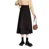 Saia midi feminina de primavera, estilo A, plus size, cintura alta irregular, estilo coreano, saia evasê que cobre o quadril com barra larga