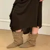 Botas Vaqueras Western Vintage de Piel de Vaca para Mujer con Aumento Oculto de Altura Botas Arrugadas Apiladas Botas de Jinete Versátiles Botas Largas con Cordones