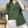 Camisa Floral de Verano Holgada Talla Grande con Cuello en V Doble Capa Casual Camisa de Comercio Exterior Transfronterizo Ropa para Mujer