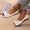 Elegantes zapatos sin cordones de talla grande con puntera abierta para madres con detalle de lazo, modernos zapatos planos de puntera abierta, talla 35-43